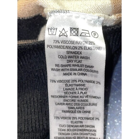 French Connection Sweater Dress Black Tan Stripe 3/4 Sleeve Knit Sheath Sz 14 - Picture 9 of 11